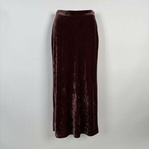 SAREET Midi Crushed Velvet Brown Skirt Womens Medium Y2K 80's VTG Elastic Waist